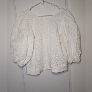 Zara White Eyelet Puff Sleeve Blouse